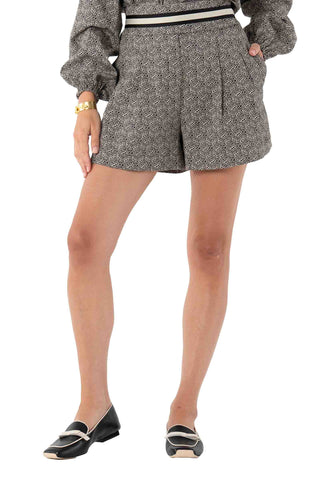 Emily McCarthy Relaxed Short - Black Tonal Monogram. Black and white geometric print relaxed shorts with elastic waistband and side pockets