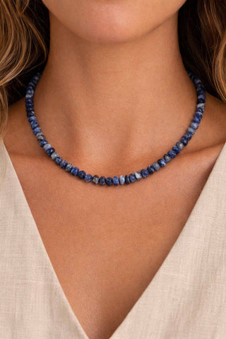 Rondelle 18" Necklace Small Swivel Clasp - Blue Marble Necklaces Virtue Monkee's of The Woodlands