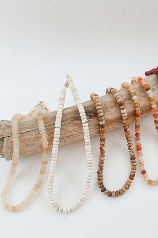 Rondelle Gemstone Layering Necklace 18” - Cream Jewelry Virtue Monkee's of The Woodlands