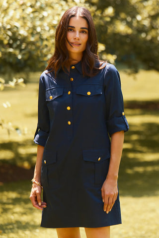 Rory Cotton Shirtdress - Mid Navy