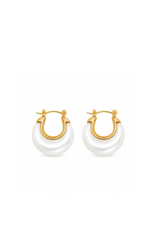Roselle 18k Gold Non-Tarnish Teardrop Hoop Earrings - White Earrings Flanerie Monkee's of The Woodlands