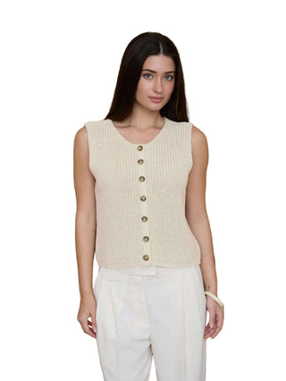 Round Neck Sleeveless Knit Button Down Cardigan - Cream Tops Moon River Monkee's of The Woodlands