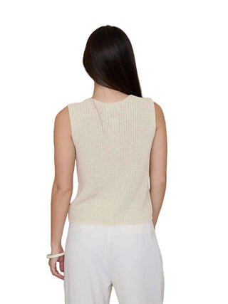 Round Neck Sleeveless Knit Button Down Cardigan - Cream Tops Moon River Monkee's of The Woodlands