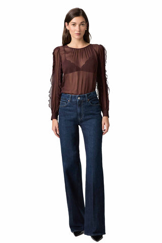 Paige Sasha 32" Wide Leg Denim in Dwell. dark wash high-rise wide-leg jeans with 32-inch inseam