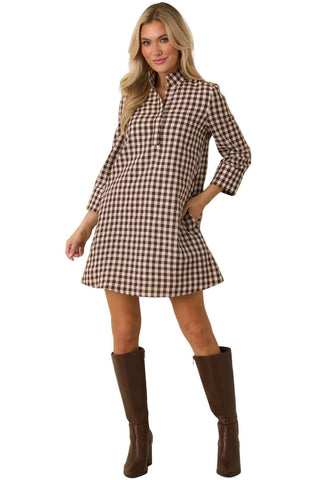 Savoy Shift Dress - Chocolate Check Dresses Prosperina Monkee's of The Woodlands