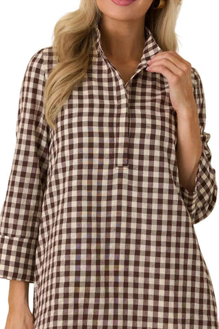 Savoy Shift Dress - Chocolate Check Dresses Prosperina Monkee's of The Woodlands