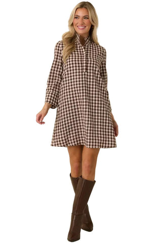 Savoy Shift Dress - Chocolate Check Dresses Prosperina Monkee's of The Woodlands