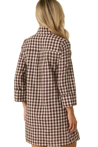 Savoy Shift Dress - Chocolate Check Dresses Prosperina Monkee's of The Woodlands