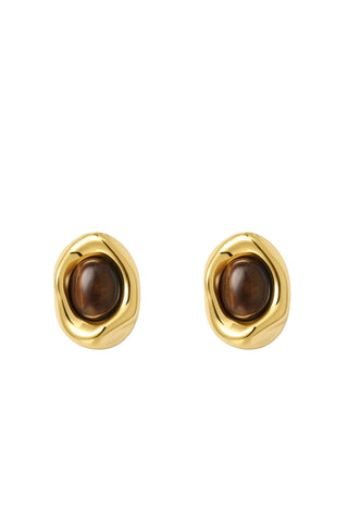 Yellow Gold and Brown Tiger Eye Studs