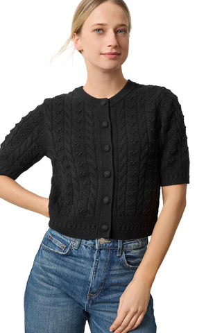 Lilla P Short Sleeve Cardigan Sweater - Black