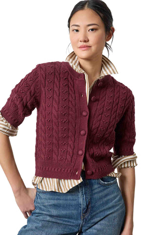 Lilla P Short Sleeve Cardigan Sweater - Plum