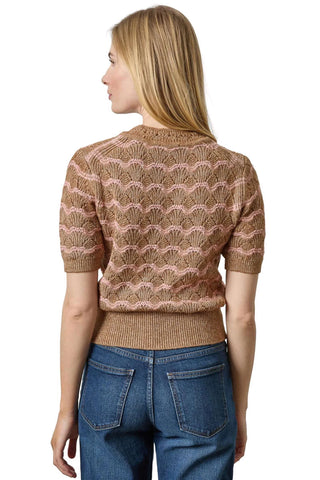 Short Sleeve Multistitch Pullover Sweater - Hazelnut Stripe Sweaters Lilla P Monkee's of The Woodlands