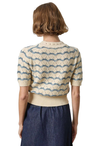 Short Sleeve Multistitch Pullover Sweater - Winter White Stripe Sweaters Lilla P Monkee's of The Woodlands