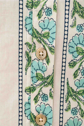 Short Sleeve Pattern Detail Button Down Dress - Green Floral Dresses THML Monkee's of The Woodlands