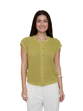Short Sleeve Button Down Knit Cardigan Vest - Apple Green Vests Moon River Monkee's of The Woodlands