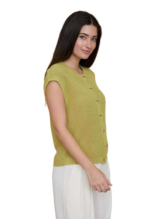 Short Sleeve Button Down Knit Cardigan Vest - Apple Green Vests Moon River Monkee's of The Woodlands