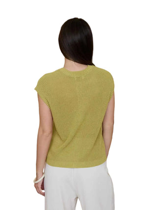 Short Sleeve Button Down Knit Cardigan Vest - Apple Green Vests Moon River Monkee's of The Woodlands