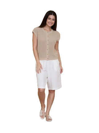 Short Sleeve Button Down Knit Cardigan Vest - Light Khaki Vests Moon River Monkee's of The Woodlands