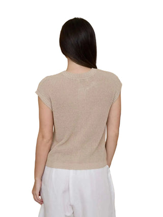 Short Sleeve Button Down Knit Cardigan Vest - Light Khaki Vests Moon River Monkee's of The Woodlands