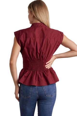 Sleeveless Button Down Top - Burgundy Tops entro Monkee's of The Woodlands