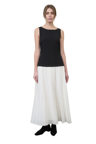 Moon River Sleeveless Drop Waist Pleated Midi Dress