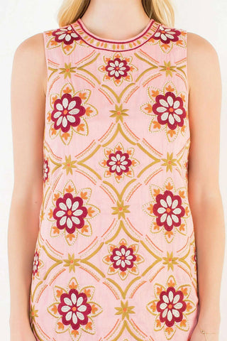 Sleeveless Floral Embroidery Detail Dress - Pink Dresses THML Monkee's of The Woodlands