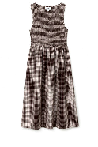 Sleeveless Smocked Gingham Print Dress - Brown Dresses THML Monkee's of The Woodlands
