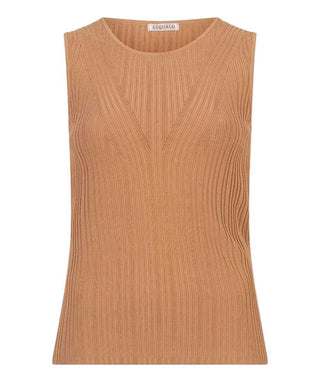 Brown ribbed tank top on a light gray background
