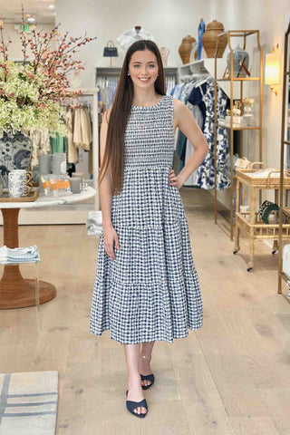 Sleeveless Gingham Dress - Navy Dresses THML Monkee's of The Woodlands