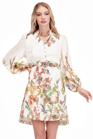 Stand Collar A-Line Dress - Wild Bloom