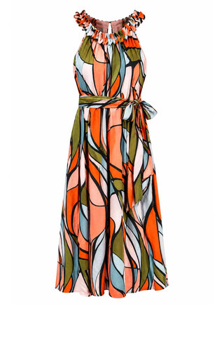 Stitched Neck Halter Midi - Retro Stained Glass Dresses Jade Monkee's of The Woodlands
