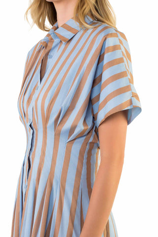 Striped Button Up Maxi Dress - Blue/Brown