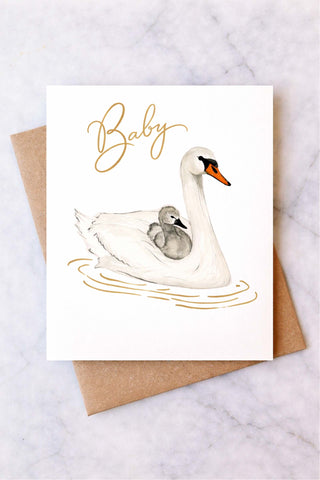 Swans Baby Greeting Card Giftable Abigail Jayne Design Monkee's of The Woodlands