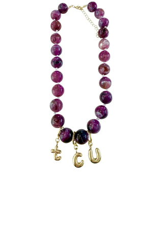 TCU Campus Game Day Purple Bubble Letter Beaded Necklace