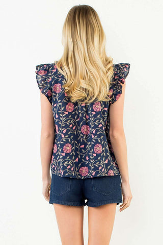 Flutter Sleeve V-Neck Top - Navy Tops THML Monkee's of The Woodlands