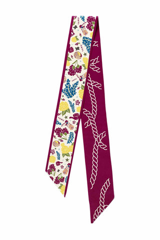 Saturday Silks Texas A&M Aggies skinny scarf in maroon featuring wildflower motifs, collegiate details and rope border for team spirit fashion