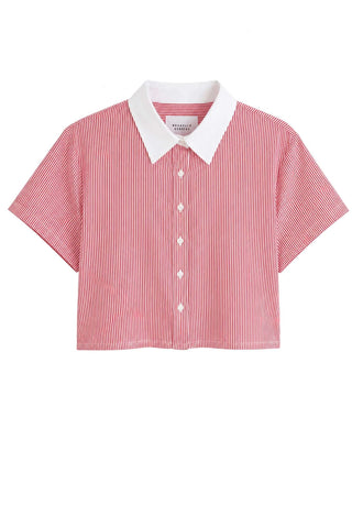 The Boxy Short Sleeve Cropped Shirt - Red/White Tops The Shirt by Rochelle Behrens Monkee's of The Woodlands