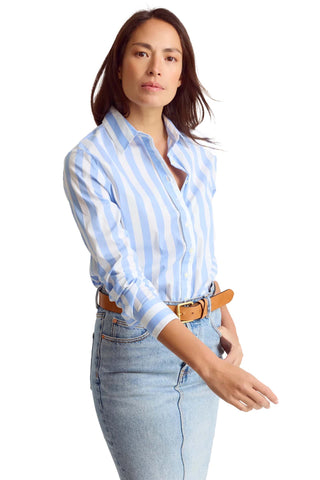 The Boyfriend Shirt - Blue/White Stripe Tops The Shirt by Rochelle Behrens Monkee's of The Woodlands