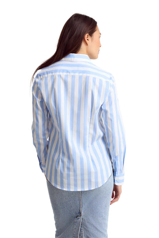 The Boyfriend Shirt - Blue/White Stripe Tops The Shirt by Rochelle Behrens Monkee's of The Woodlands