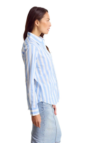 The Boyfriend Shirt - Blue/White Stripe Tops The Shirt by Rochelle Behrens Monkee's of The Woodlands