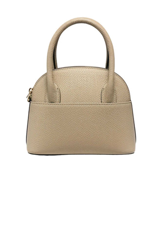 Beige handbag with a textured surface on a white background