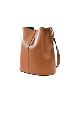 Cognac Genuine Italian Leather Women's Bucket Handbag
