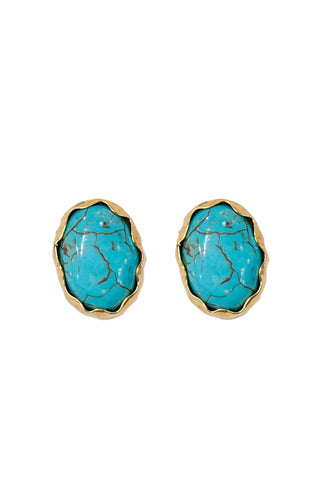The Jane Oval Wavy Bezel Gemstone Stud Earrings -Turquoise Earrings Virtue Monkee's of The Woodlands