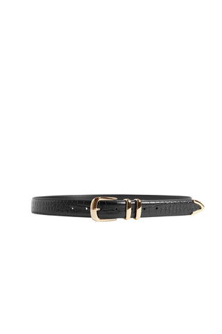 Favorite Daughter The Jordan Croc Embossed Belt - Black/Gold