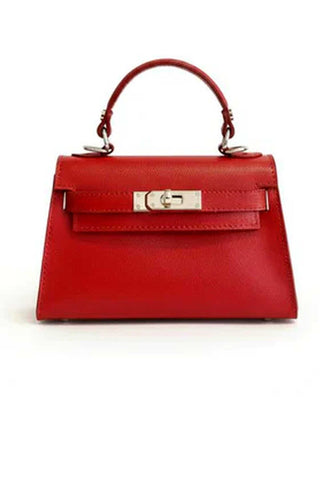 Women's Top Handle Leather Bag with Red Leather