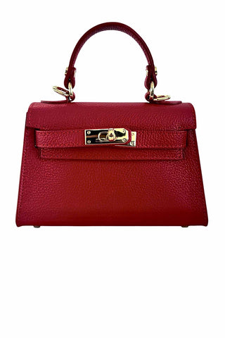 Dark Red Leather Top Handle Women's Handbag with Twist Clasp