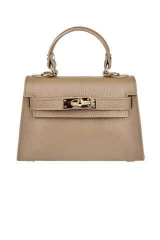 Top Handle Women's Handbag with Clasp in Taupe Leather