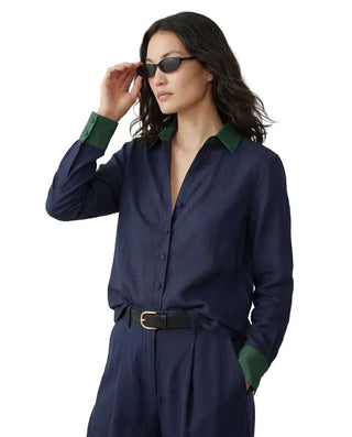The Silky Shirt - Navy Tops The Shirt by Rochelle Behrens Monkee's of The Woodlands