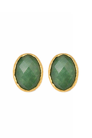 The Therese Large Oval Gemstone Bezel Earrings - Aventurine Earrings Virtue Monkee's of The Woodlands