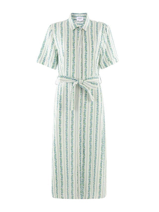 The Short Sleeve Kara Dress - Blue Floral Stripe Dresses The Shirt by Rochelle Behrens Monkee's of The Woodlands